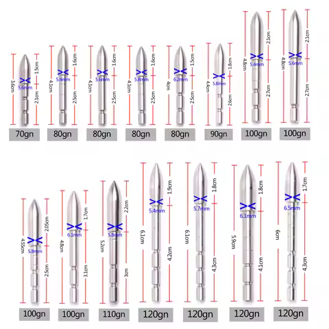 12pcs Stainless Steel Arrow Point Tip For ID4.2mm Arrow Shaft Arrow Head 70 80 90 100 110 120 Grain 