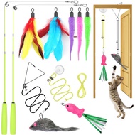 ChicWow Interactive Retractable Cat Wand & Hanging Toys for Cats - 2 Wands, 2 Hanging, 7 Teaser Cat 