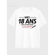 18Th Birthday Or 18 Years French Text T-Shirt - Fun 2007 Vintage Design Casual Crew Neck Short Sleev