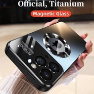New Casing Ponsel Kaca Tempered Nano Baru Logam Titanium Resmi untuk iPhone 12 13 14 15 Pro Max Casi