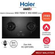 Haier 76cm 2 Burner Built-In Flexi Gas Hob | HC-QM72DB1 (Table Top Glass Hob Flexible Gas Stove Dapu