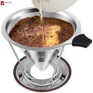 Pour Over Coffee Dripper Ultra-Fine Mesh Coffee Strainer 304 Stainless Steel Coffee Metal Cone Filter with Stand 10.4x9.5cm SHOPSKC5173