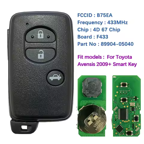 CN007168 Aftermarket 3 Button Smart Key For Toyota Avensis 2009+ With FCC B75EA P1 98 4D-67 Chip 433