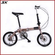 SANHEM 14 Inch Variable Speed Folding Bicycle Front And Rear Double Disc Brakes Foldable Bicycle Male And Female Adult Student And Children Ultra-light Portable Bicycle
