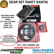 GEAR SET GIR PAKET RANTAI SOLID BUSH INDOPART HONDA MEGAPRO MONO VERZA CB 150 OLD NEW SONIC 150 SUPR
