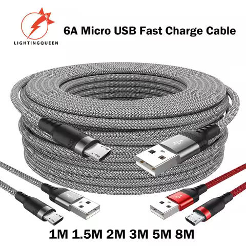 3m 6A Micro USB Cable Fast Charge 8m 5m 2m 1.5m 1m Extension Data Cables for Xiaomi Redmi Samsung VR