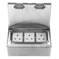 xstudio-TH 4000W Floor Socket Box Stainless Steel 3 X Prong Flip Type Concealed Outlet for Offices H