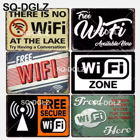 [SQ-DGLZ] New Wi-Fi Zone Tin Sign Wall Decor Free WiFi Available Here Metal Crafts Painting Plaques 