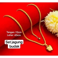 Jg GOLD KOREA 24K 916 SET BUDAK CORN NECK CHAIN L0.27CM 45CM/50CM+GENUINE HAND BRACELET L0.35CM+LOVE