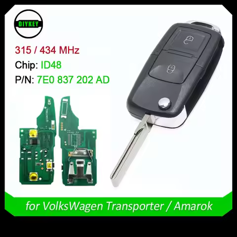 Flip Remote Car Key Fob 2 Buttons 315/434MHz CAN ID48 For VW Volkswagen Transporter Amarok 2011-2016