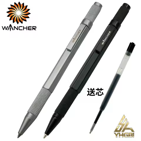 WANCHER Ballpoint Pen Original Hexagon Brass Metal Rotary Black 0.5mm Refill Replaceable W1558 Offic