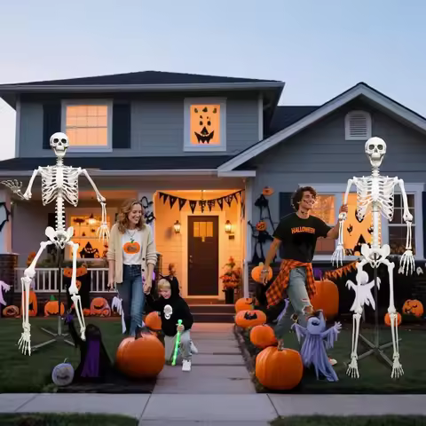 7.9Ft/240cm Giant Skeleton Life Size Skeleton with Metal Adjustable Stand for Halloween Outdoor Indo
