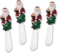 UPware 4-Piece Santa Claus Hand Painted Resin Handle with Stainless Steel Blade Cheese Spreader/Butter Spreader Knife