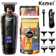 Kemei Rechargeable Hair Clipper Trimmer Electric สำหรับผู้ชายพิมพ์กราฟฟิตีเครื่องตัดผมมืออาชีพ Trimm
