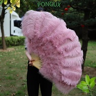 PONGUX Handheld Fur Fan, Runway  Props Big Red Ostrich Folding Fan, 30*52cm 35*60cm 12 Bones Carniva