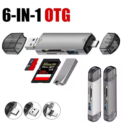 6 In 1 Type C SD TF Card Reader Micro USB Flash Drive Adapter 5Gbps High Speed Transfer Multi-Functi