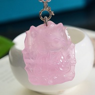 Natural Madagascar Pink Crystal Nine-Tailed Fox Necklace Fate Fox Nine-Tailed Fox Pendant with Artif