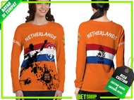 Baju Kaos Jersey Longsleeve Wanita PIALA DUNIA 2022 NETHERLANDS BELANDA Fullprint