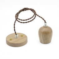 Wood E27 Bulb Holder with Mounting Canopy and Twisted Wire, Countryside/ Scandinavian/ Nordic interi