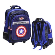 (Art. 78194) Spiderman Boys Trolley Bag 3 Wheels Middle School Import / Spiderman Wheel Bag 7 Wheels Elementary School Children - Avengers Captain America 6D Embossed Import