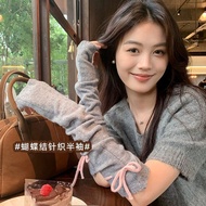 y2k Millennium Style y2k Gloves Ya Culture Dopamine Solid Color Sleeves Versatile Arm Guards Wool Sl