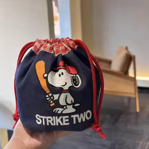 Snoopy Vintage Denim Drawstring Storage Bag Lightweight Cosmetic Handbag Travel Daily Holiday Matchi