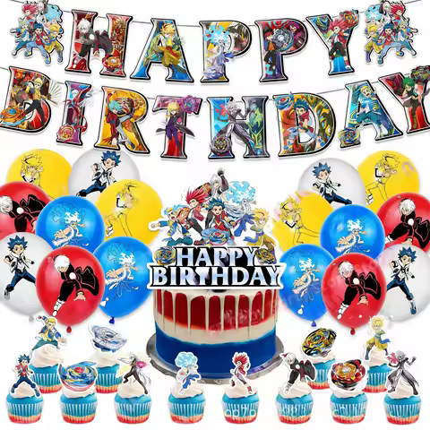 Beyblades Latex Balloons Happy Birthday Banner Flag Burst Theme Party Decorations Boys Favors Bakuga