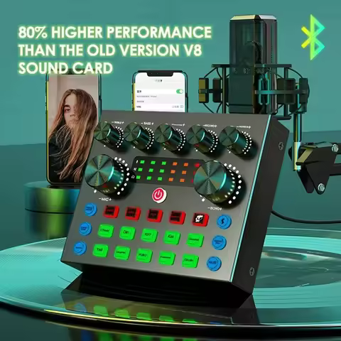 V8 BM800 Audio Mixer With Voice Changer Podcast Mixer Sound Card For Phone Gaming Karaoke Studio Liv