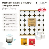 GE Candle Works 25 PCS 8 Hours+/- Burning Unscented Palm Tealight Candles (23grams) *3 Colors to cho