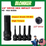 1/2" Drive H5 to H18 78mm Length Hex Driver Impact Bit Socket Set Adapter For Impact Air Gun Worksho