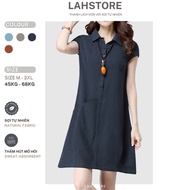 LAHSTORE shirt collar loose dress with youthful and luxurious side pocket design (Navy Blue)