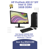 HP Prodesk 400 G7 SFF- Intel i5 10th / 16GB DDR4 / 512GB Nvme + 500GB HDD + HP P24V G5 Monitor + Key