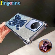 Jingsanc For VIVO Y02/Y02A/Y02t Phone Case Clear Four Corner Anti-fall Flah Glitter Paper Bear Stand