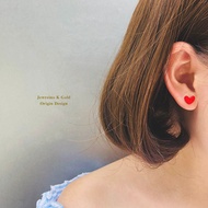 Ahkah Japanese Red Heart Earrings Pure 18K Colorful Gold Coral Color Peach Heart Earrings Colorful G