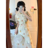 New Chinese Style Daily Super Fairy Covering Flesh Villain Print Retro Improved Cheongsam Dress Desi