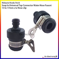 Snap In Universal Tap Connector Water Hose Faucet 13 to 17mm C/W Hose Clip