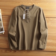 American Retro Henry Shirt Men Loose Large Size Cotton Bottoming Shirt Pure Cotton Washed Long Sleev