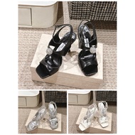 Heels for women JC black color with ball hole design 9.5cm heels kasut perempuan