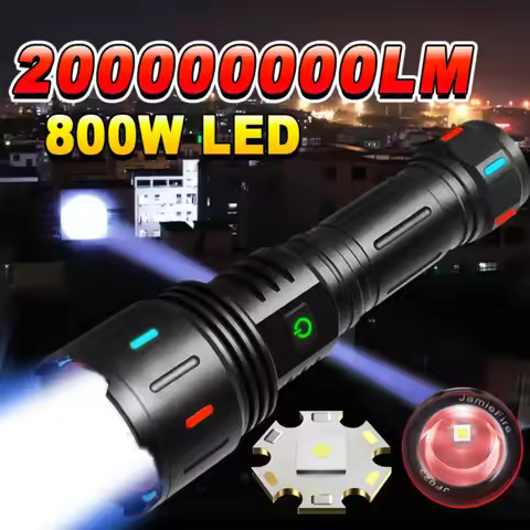 200000000LM Ultra Powerful Led Flashlight Rechargeable 800W LED Flashlights High Power Torch Long Ra