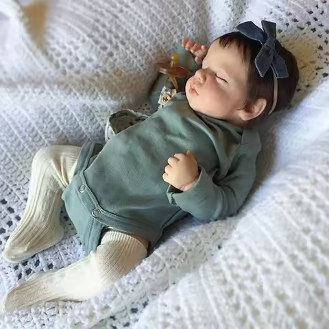 49CM Full Body Silicone Vinyl Newborn Baby Dolls Lifelike Reborn Loulou Sleeping Soft Touch with 3D 