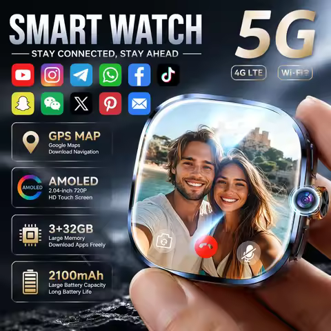 New Video Call WiFi 5G Original Smart Watch 32GB Memory Social App GPS Google Maps AMOLED 2100mAh Ba