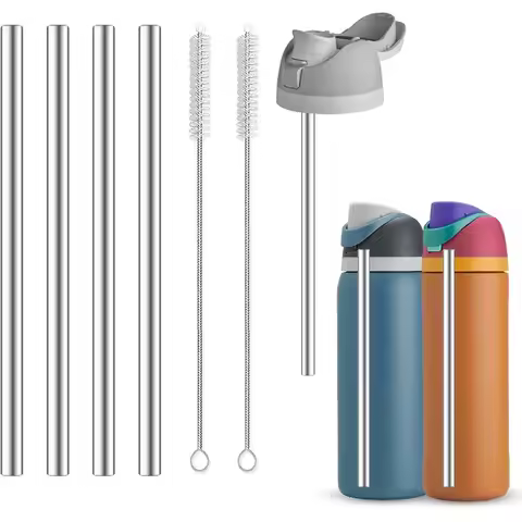 4Pcs Replacement Stainless Steel Straws Compatible with Owala Water Bottle 24oz 32oz Reusable Straws