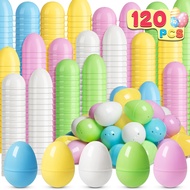 V-Opitos 120 PCS Plastic Easter Pastel Eggs, 2.4'' Bulk Empty Easter Eggs in 5 Colors, Hinged Fillab