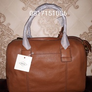 TAS FOSSIL J LARGE SATCHEL BROWN