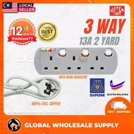SIRIM UMS 8313-N 3 Way Trailing Socket Extension Plug Wayar Extension Plug 3 Pin Socket Power Socket