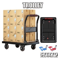 Syezyo Foldable Trolley Thickened Trolley Bearing 120KG Flatbed Black Platform Car 58po