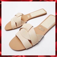 【2023 LATEST】 ZARA new women's slippers nude square toe sandals flat shoes