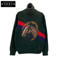 Polo Ralph Lauren 綠色馬頭圖案棉質高領毛衣，M 碼