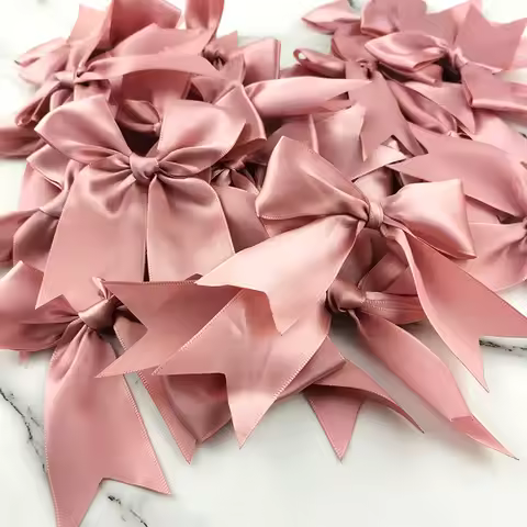(30 Pcs/pack) 12*7cm Fresh Pink Ribbon Bows Small Size Satin Ribbon Bow Flower Craft Decoration Hand