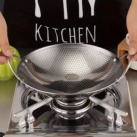 1pc 29cm/11.42inch stainless steel honeycomb skillet non-stick with handle scratch-resistant cooking
